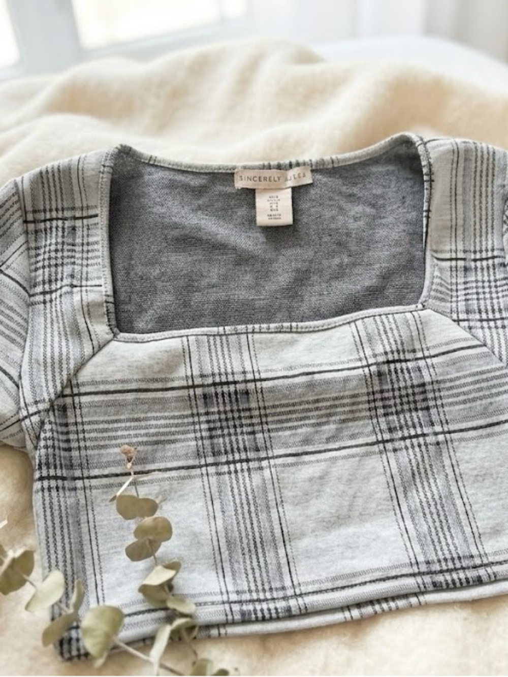 Sincerely, Jules Plaid Square-Neck Top